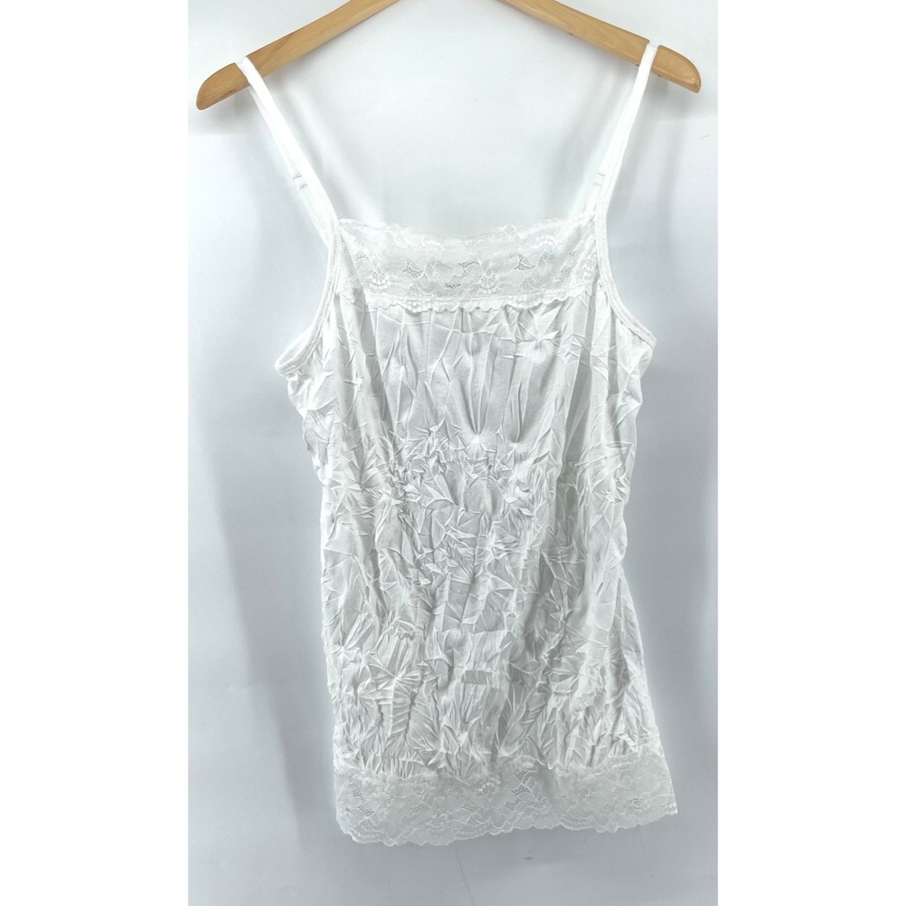 Maurices Y2K Crinkle Cami Lace Trim White Tank Top Fairy Core Plus Size 0X